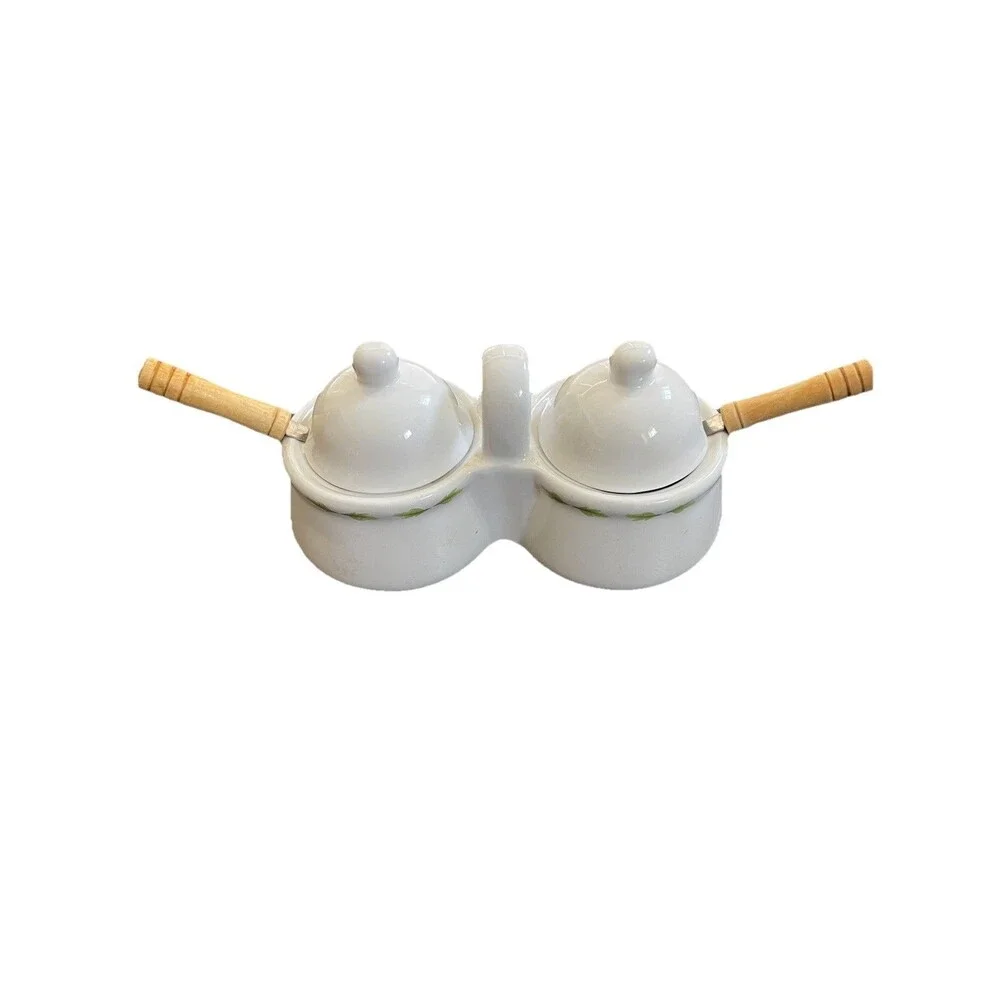 Hallmark‎ Double Condiment Ceramic Bowls Houston & Harvest #31832 w/spoons